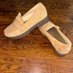 Boutique by Corkys Hey Girl Inspo Sand Suede Platform Penny Loafers Chunky Heels